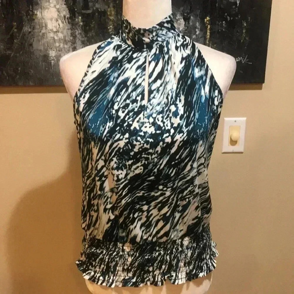 Essential by Milano Blue/Black/White High Neck Halter Top w/Elastic Waist-Size S - Picture 2 of 7